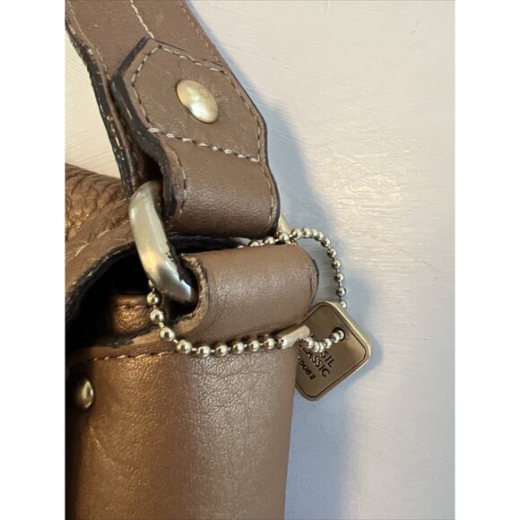 Fossil Tan/Gold Pebbled Leather Handbag Bag Purse #75082 Key Charm Classic READ - Picture 7 of 16